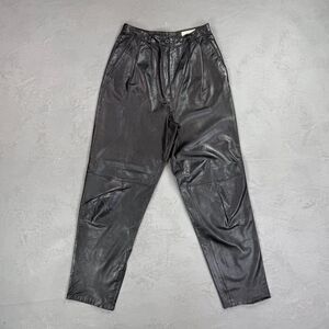 Vintage 1980s Lord & Taylor Pleated Black Leather Pants Fit 26 x 28